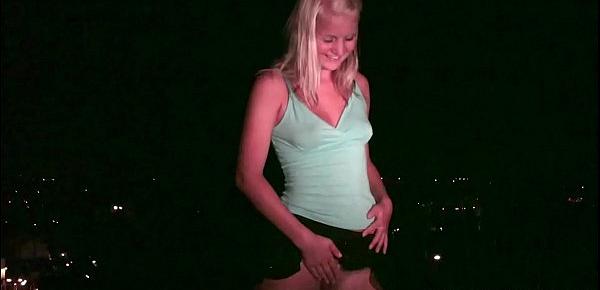  Young blonde teen hottie is going to a public sex dogging gang bang car orgy